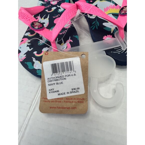 Havaianas Unicorn Charm Fantasy Girls 3/4 Slide Thong Kids Flip Flops Blue Pink - Picture 8 of 9